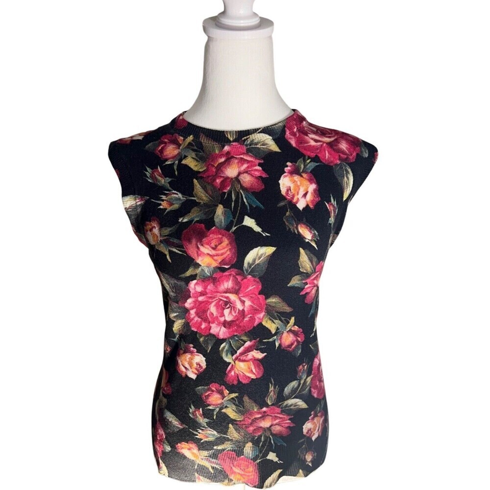 Dolce & Gabbana Sleeveless Top in Floral Print 100% Cashmere Size 42
